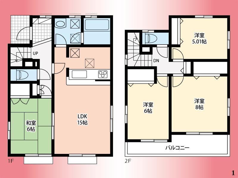 Floor plan. (1 Building), Price 41,800,000 yen, 4LDK, Land area 104.57 sq m , Building area 97.71 sq m
