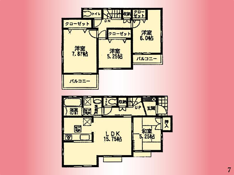 Floor plan. (7 Building), Price 40,800,000 yen, 4LDK, Land area 104.61 sq m , Building area 97.5 sq m