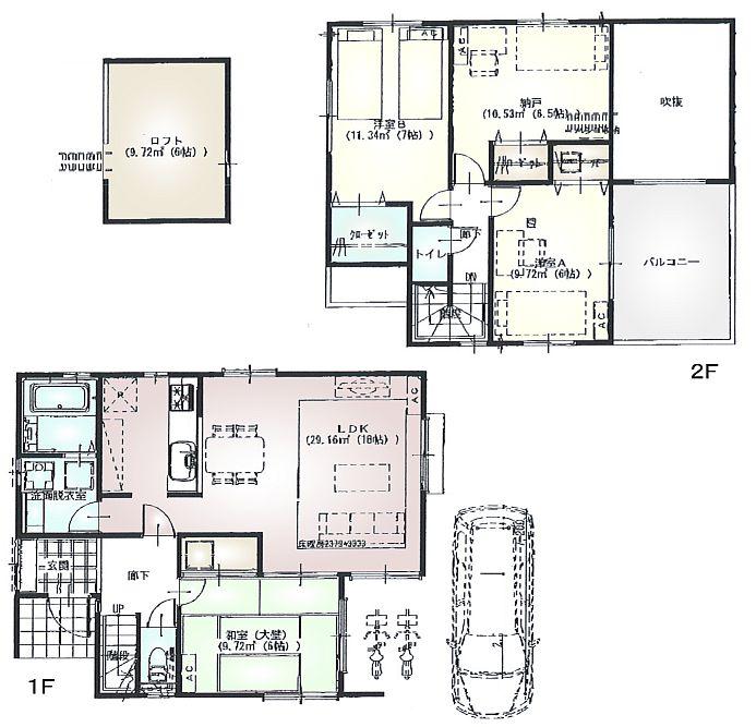 Floor plan. (A Building), Price 39,800,000 yen, 4LDK+S, Land area 104.87 sq m , Building area 98.01 sq m