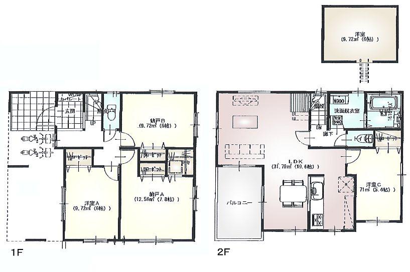 Floor plan. (B Building), Price 37,800,000 yen, 4LDK+S, Land area 106.45 sq m , Building area 99.22 sq m