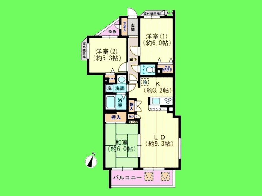 Floor plan. 3LDK, Price 16,900,000 yen, Occupied area 66.02 sq m , Balcony area 5.88 sq m