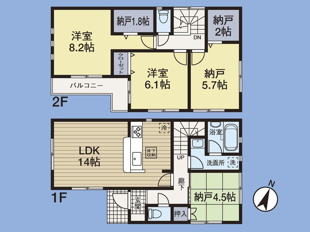 Floor plan. (Building 2), Price 38,800,000 yen, 2LDK+2S, Land area 100.49 sq m , Building area 92.34 sq m