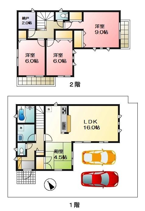 Floor plan. 33 million yen, 4LDK + S (storeroom), Land area 129.44 sq m , Building area 100.44 sq m large 4LDK is,