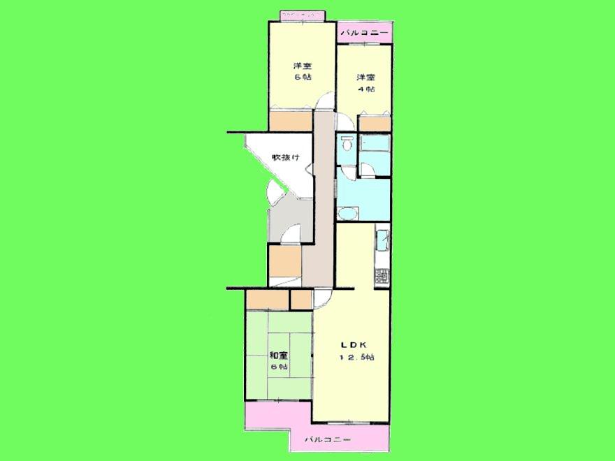 Floor plan. 3LDK, Price 29,800,000 yen, Footprint 74.3 sq m , Balcony area 10.41 sq m two-sided balcony and spacious Japanese-style room 6 tatami