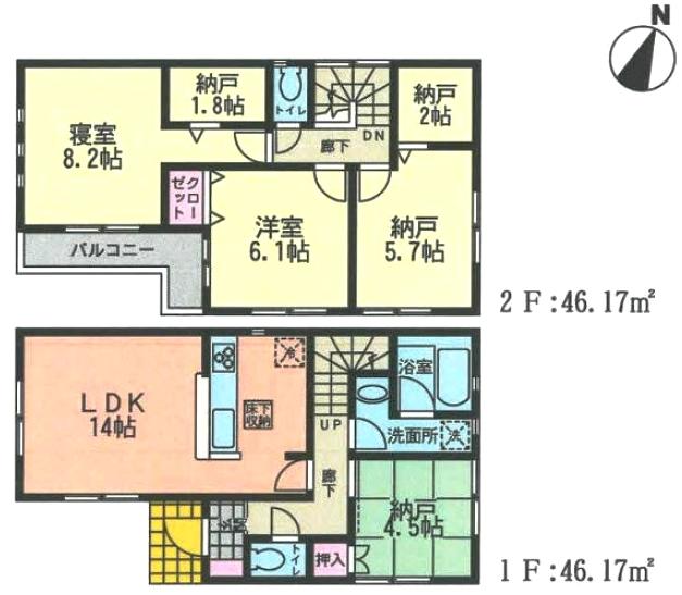 Floor plan. (Building 2), Price 38,800,000 yen, 2LDK+S, Land area 100.49 sq m , Building area 92.34 sq m