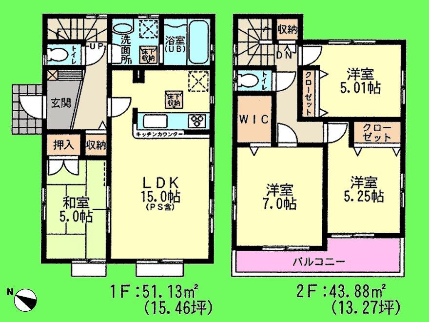 Floor plan. (Building 2), Price 36,300,000 yen, 4LDK, Land area 104.73 sq m , Building area 95.01 sq m