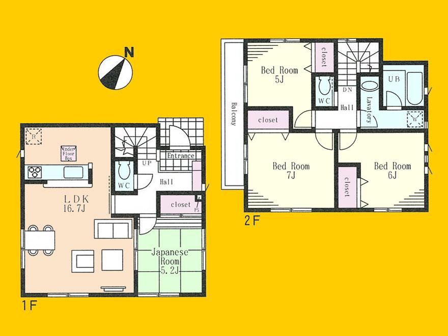 Floor plan. (1 Building), Price 35,800,000 yen, 4LDK, Land area 98.04 sq m , Building area 93.96 sq m