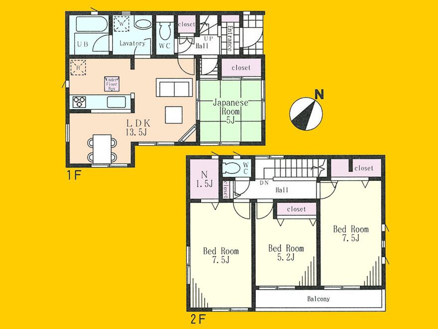 Floor plan. (Building 2), Price 33,800,000 yen, 4LDK, Land area 102.08 sq m , Building area 90.72 sq m