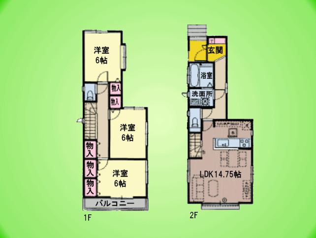 Floor plan. (1 Building), Price 34,800,000 yen, 3LDK, Land area 91.98 sq m , Building area 84.45 sq m