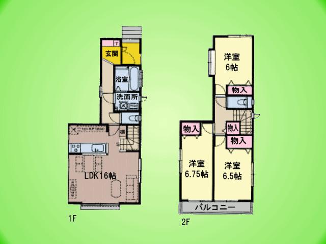 Floor plan. (Building 2), Price 35,800,000 yen, 3LDK, Land area 96.43 sq m , Building area 84.46 sq m