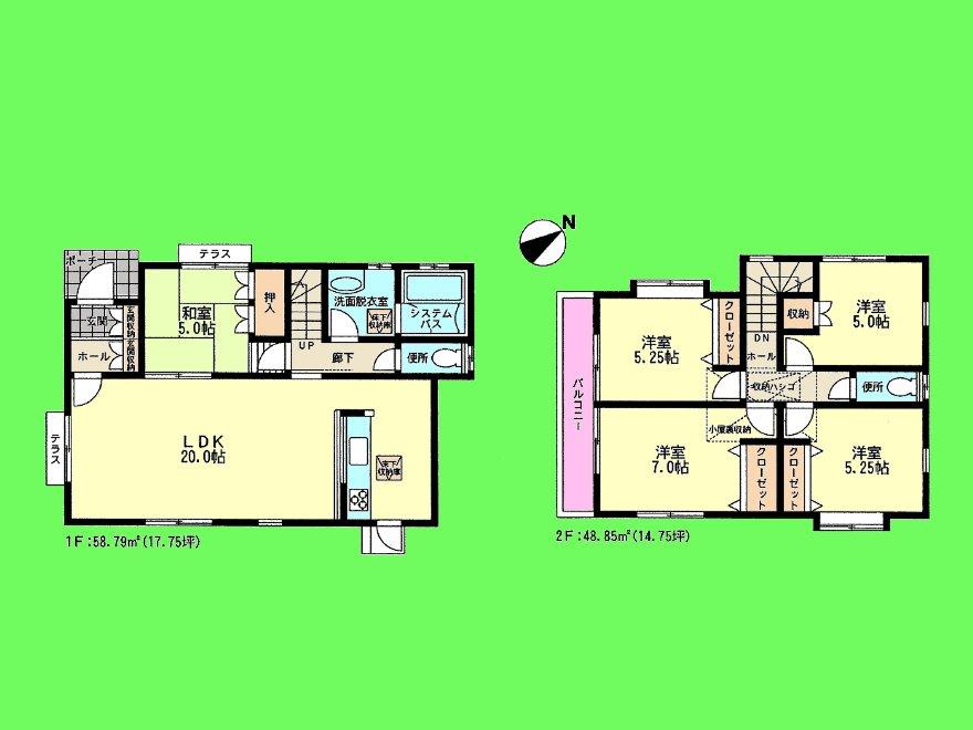 Floor plan. 33,500,000 yen, 5LDK, Land area 138.47 sq m , Building area 107.64 sq m