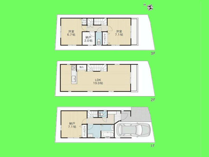 Floor plan. (C Building), Price 38,300,000 yen, 2LDK+S, Land area 61.01 sq m , Building area 103.23 sq m