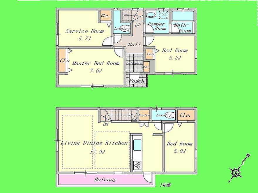 Floor plan. (1 Building), Price 40,800,000 yen, 3LDK+S, Land area 119.53 sq m , Building area 92.58 sq m