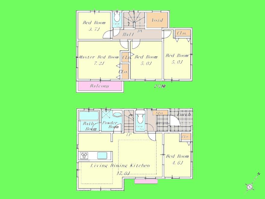 Floor plan. (Building 2), Price 44,800,000 yen, 5LDK, Land area 118.15 sq m , Building area 94.39 sq m