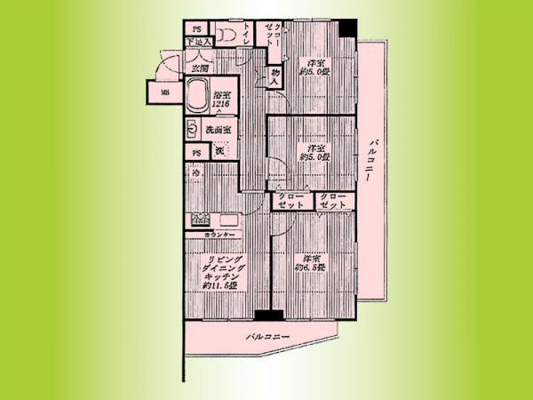 Floor plan. 3LDK, Price 25,800,000 yen, Occupied area 60.68 sq m , Balcony area 16.47 sq m