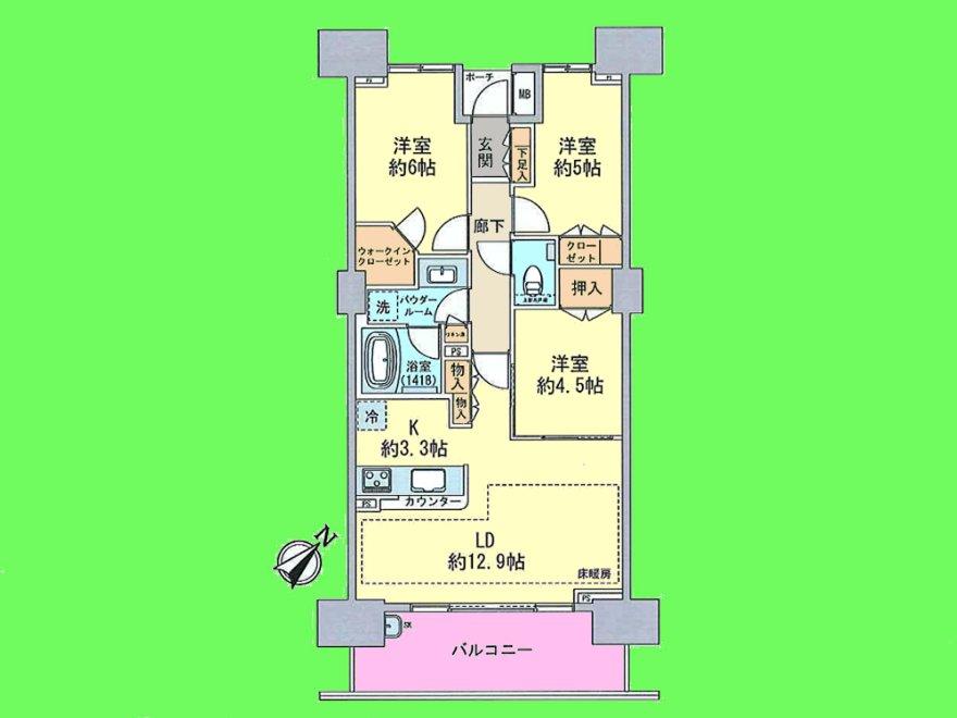 Floor plan. 3LDK, Price 43,300,000 yen, Occupied area 70.14 sq m , Balcony area 12.2 sq m
