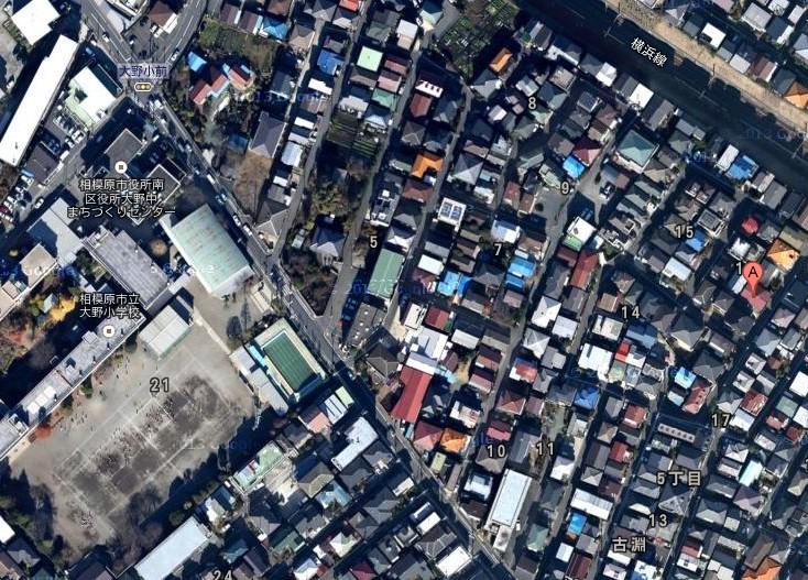 aerial photograph. It is seen from the sky local. Mark of the red A is local.