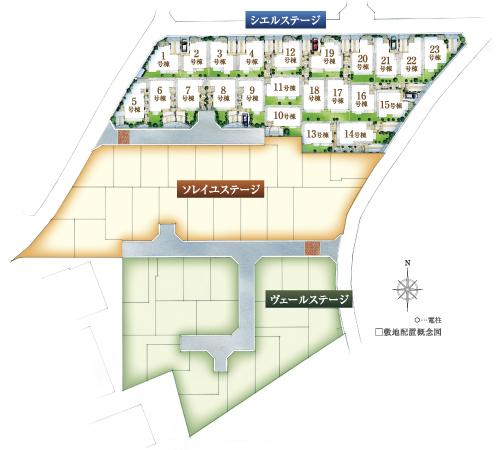 The entire compartment Figure. 8000 sq m more than clear, Open-minded new districts of the total 64 compartments. Beautiful cityscape of unified design of large-scale project unique. Here house full of open feeling. (Site layout conceptual diagram)