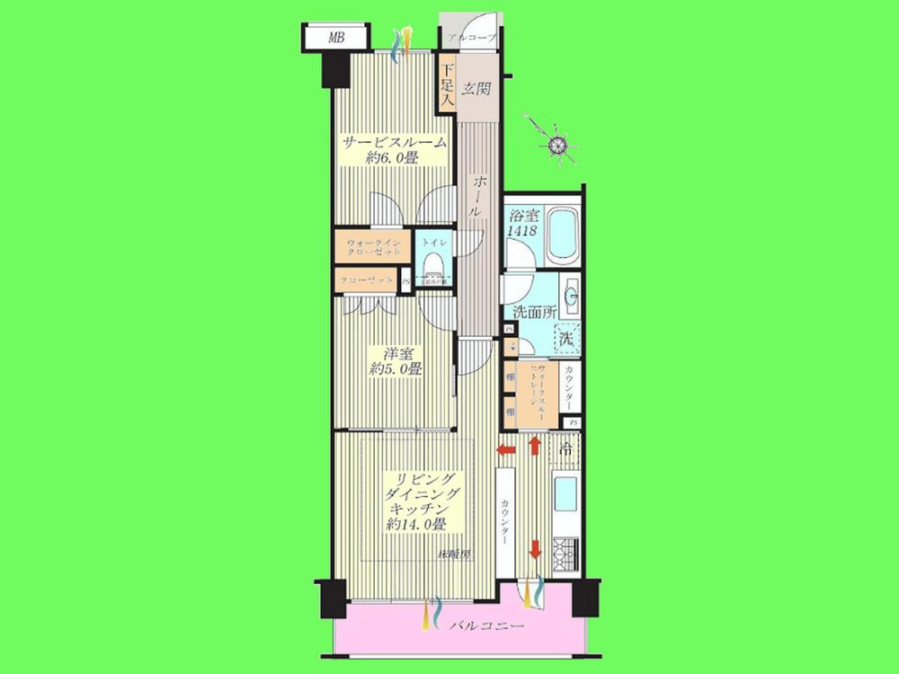 Floor plan. 2LDK + S (storeroom), Price 28,300,000 yen, Occupied area 62.72 sq m , Balcony area 8.64 sq m