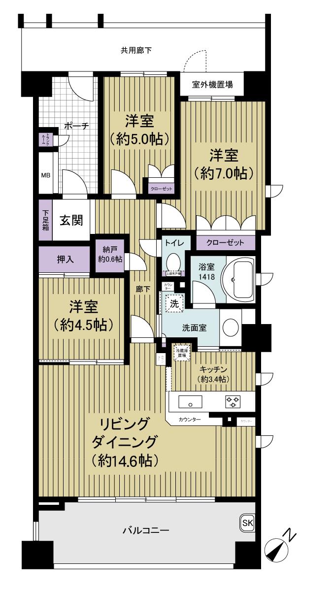 Floor plan. 3LDK, Price 42 million yen, Occupied area 77.62 sq m , Balcony area 13.16 sq m floor plan