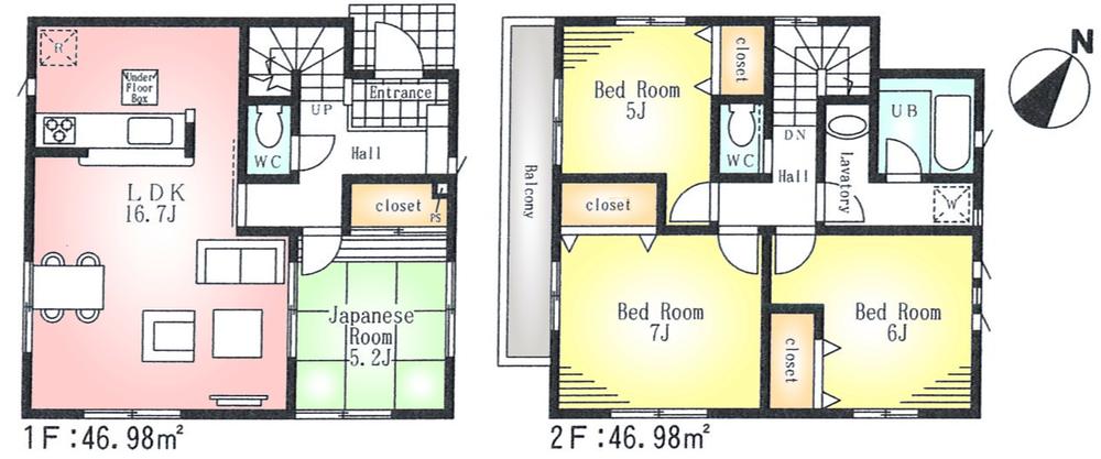 Floor plan. (1 Building), Price 35,800,000 yen, 4LDK, Land area 98.04 sq m , Building area 93.96 sq m
