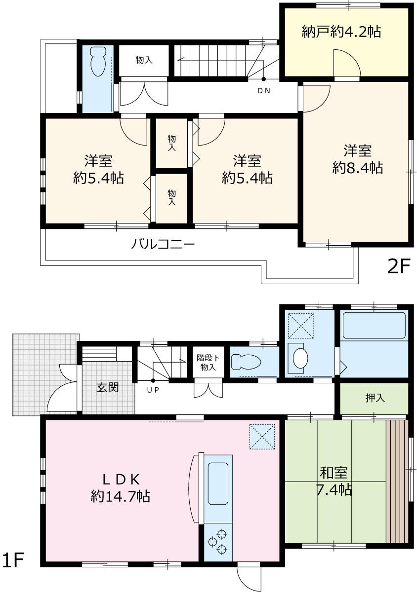 Floor plan. 39,800,000 yen, 4LDK + S (storeroom), Land area 159.41 sq m , Building area 111.12 sq m 4.2 Pledge with storeroom