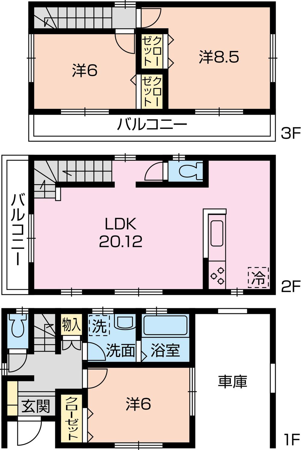 Floor plan. 32,800,000 yen, 3LDK, Land area 74.62 sq m , Building area 106.81 sq m 2 floor of the LDK is 20 Pledge of easy-to-use form. We need not haunt the arrangement of furniture.