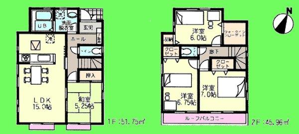 Floor plan. (Building 2), Price 27,800,000 yen, 4LDK, Land area 104.49 sq m , Building area 97.71 sq m