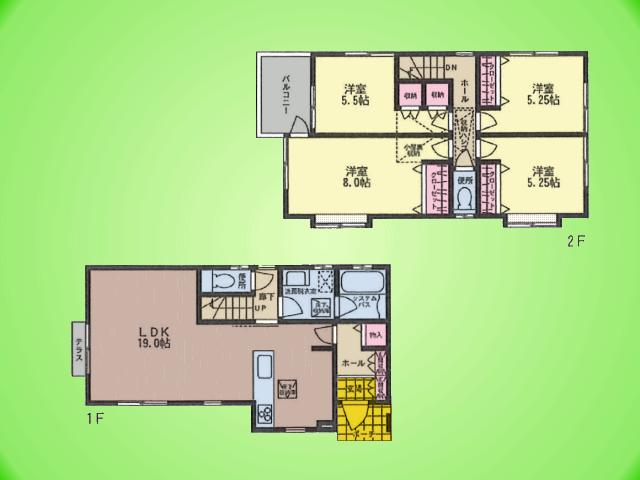 Floor plan. (Building 2), Price 34,800,000 yen, 4LDK, Land area 109.31 sq m , Building area 100.19 sq m