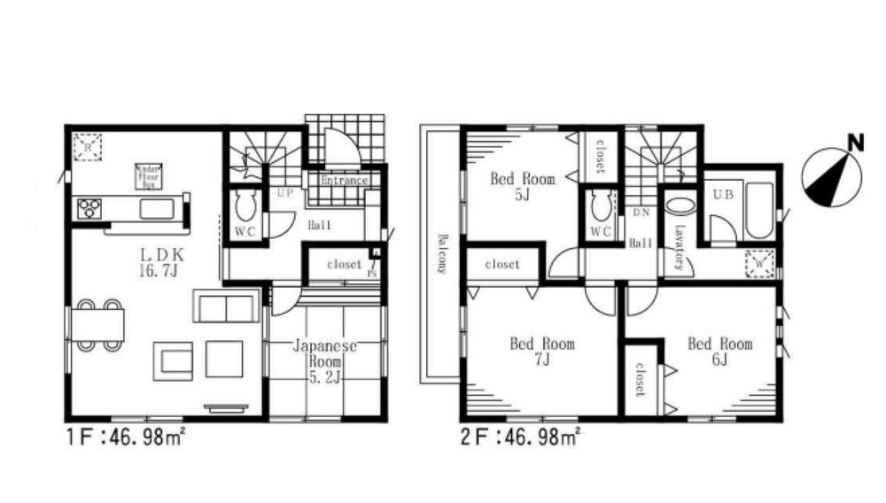 Floor plan. (1 Building), Price 35,800,000 yen, 4LDK, Land area 98.04 sq m , Building area 93.96 sq m