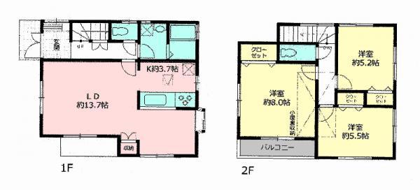 Floor plan. 34,500,000 yen, 3LDK, Land area 101.26 sq m , Building area 84.46 sq m