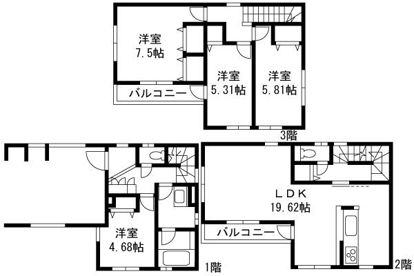 Floor plan. 34,800,000 yen, 4LDK, Land area 71.45 sq m , Building area 122.34 sq m
