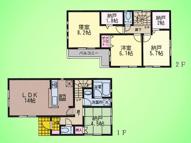 Floor plan. (Building 2), Price 38,800,000 yen, 2LDK+2S, Land area 100.49 sq m , Building area 92.34 sq m