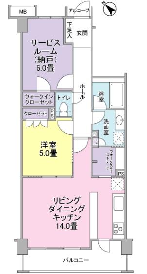 Floor plan. 1LDK+S, Price 28,300,000 yen, Occupied area 62.72 sq m , Balcony area 8.64 sq m