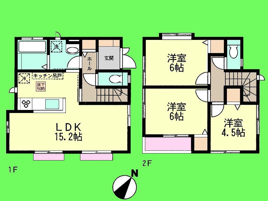 Floor plan. (1 Building), Price 33,800,000 yen, 3LDK, Land area 84.63 sq m , Building area 77.21 sq m