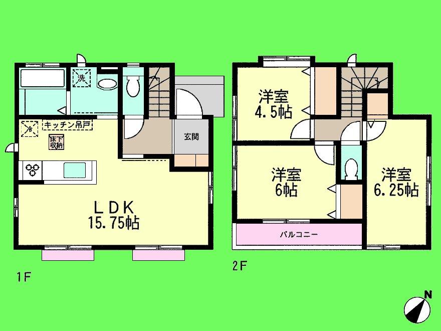 Floor plan. (Building 2), Price 33,800,000 yen, 3LDK, Land area 84.62 sq m , Building area 77.84 sq m