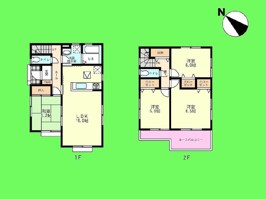Floor plan. (Building 2), Price 29,300,000 yen, 4LDK, Land area 167.57 sq m , Building area 98.95 sq m