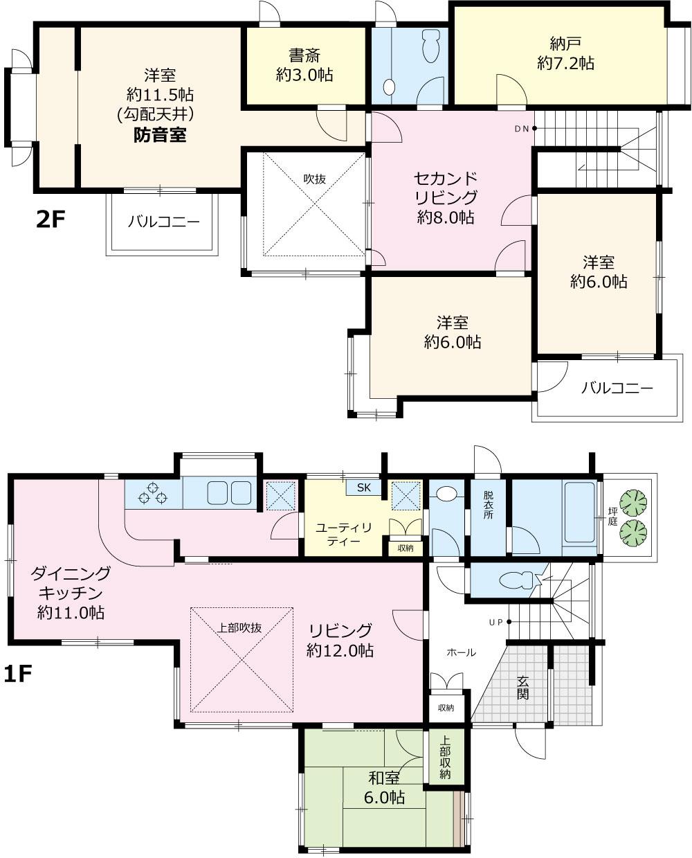 Floor plan. 44,800,000 yen, 4LDK + 2S (storeroom), Land area 197.47 sq m , Building area 142.5 sq m 4LDK + storeroom + den + second living There Fukinuki to living the top