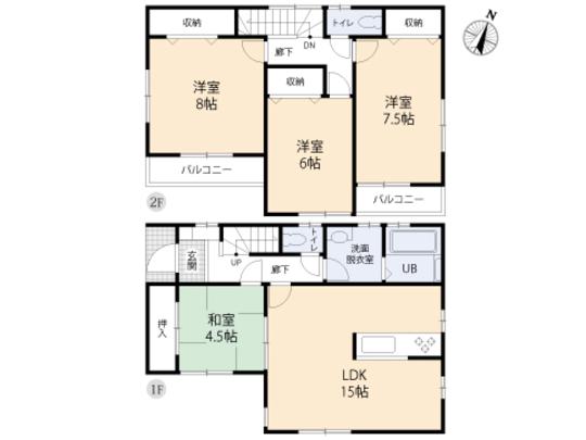 Floor plan. 33,800,000 yen, 4LDK, Land area 95.88 sq m , Building area 98.53 sq m floor plan