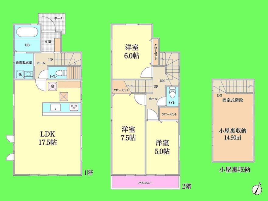 Floor plan. (A Building), Price 27.5 million yen, 3LDK+S, Land area 89.16 sq m , Building area 85.08 sq m