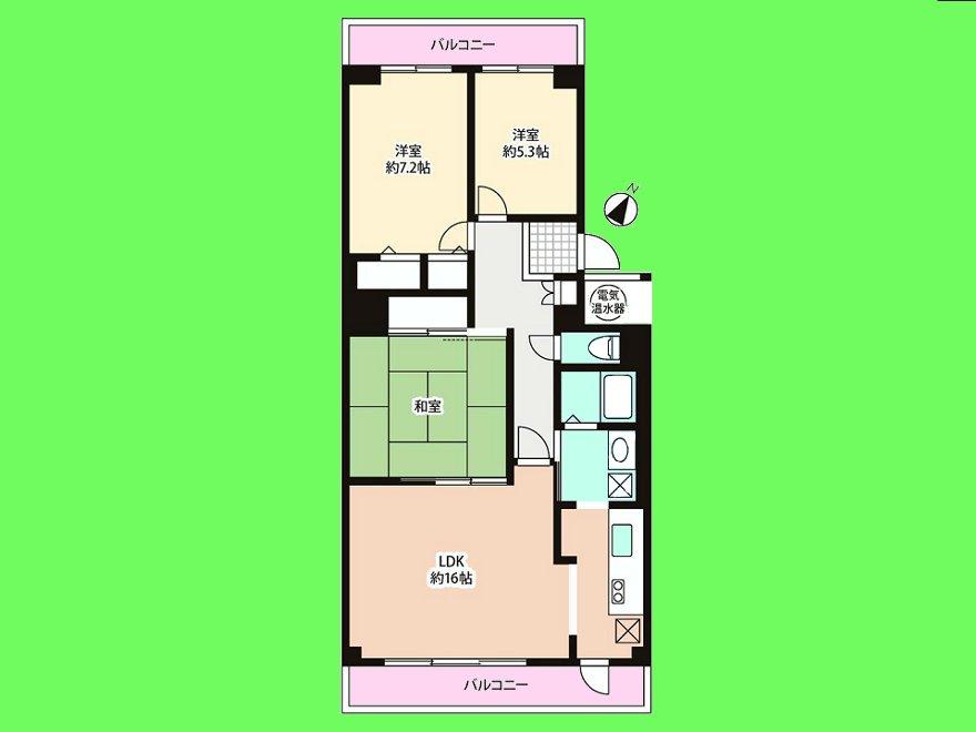 Floor plan. 3LDK, Price 18.9 million yen, Occupied area 84.38 sq m , Balcony area 12.07 sq m