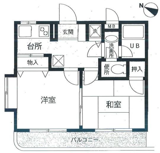 Floor plan. 2K, Price 13,900,000 yen, Footprint 32.5 sq m , Balcony area 5.85 sq m