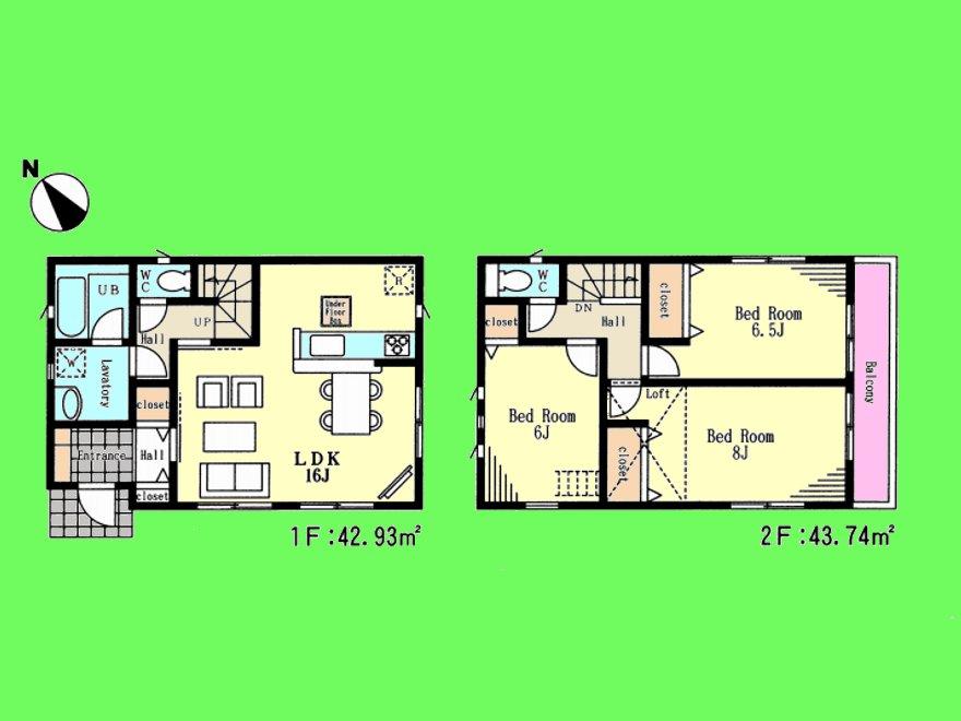 Floor plan. (1 Building), Price 33,800,000 yen, 3LDK, Land area 83.86 sq m , Building area 86.67 sq m