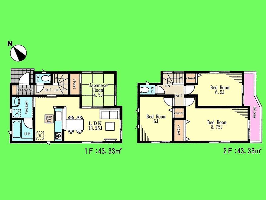 Floor plan. (Building 2), Price 33,800,000 yen, 4LDK, Land area 83.87 sq m , Building area 86.66 sq m