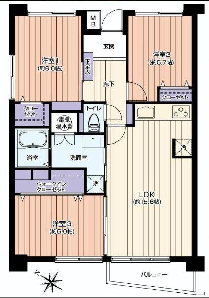 Floor plan. 3LDK, Price 19,800,000 yen, Occupied area 75.07 sq m , Balcony area 4.97 sq m
