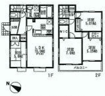 Floor plan. (Building 2), Price 36,300,000 yen, 4LDK, Land area 104.73 sq m , Building area 95.01 sq m