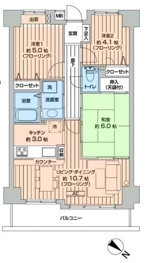 Floor plan. 3LDK, Price 24,800,000 yen, Footprint 61.8 sq m , Balcony area 7.01 sq m