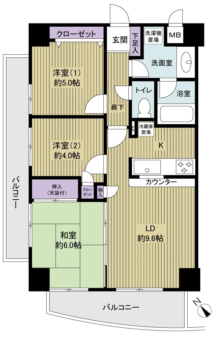 Floor plan. 3LDK, Price 26.5 million yen, Occupied area 61.08 sq m , Balcony area 14.31 sq m