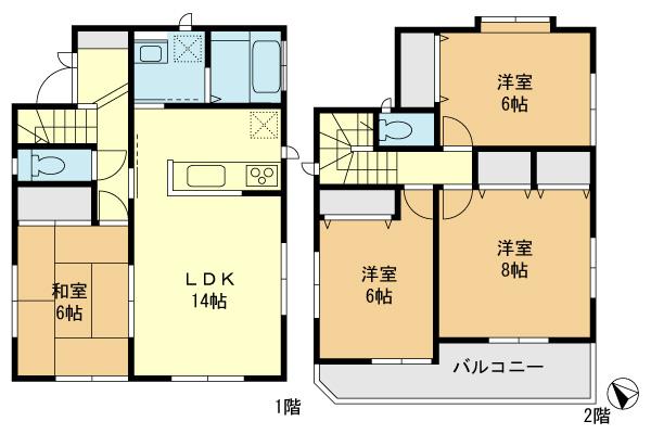 Floor plan. (1 Building), Price 37,800,000 yen, 4LDK, Land area 100.44 sq m , Building area 93.98 sq m
