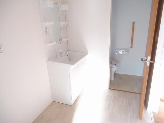 Wash basin, toilet. Wash